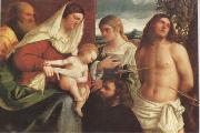 Sebastiano del Piombo The Holy Family with st Catherine st Sebastian and a Donor sacra Conversazione (mk05) oil painting
